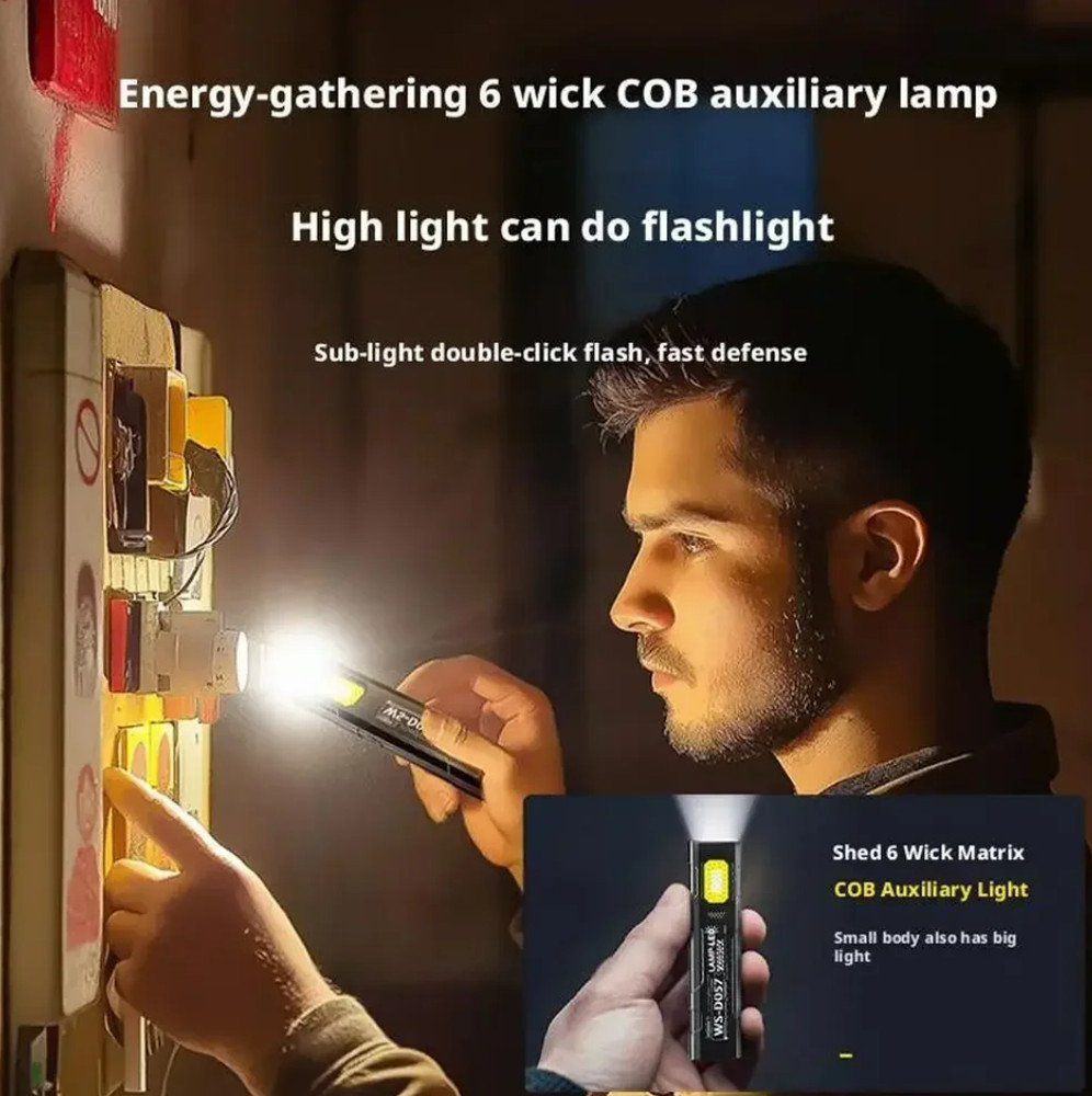 Portable USB Rechargeable Flashlight + Side Light Torch Mini Work COB LED Clip