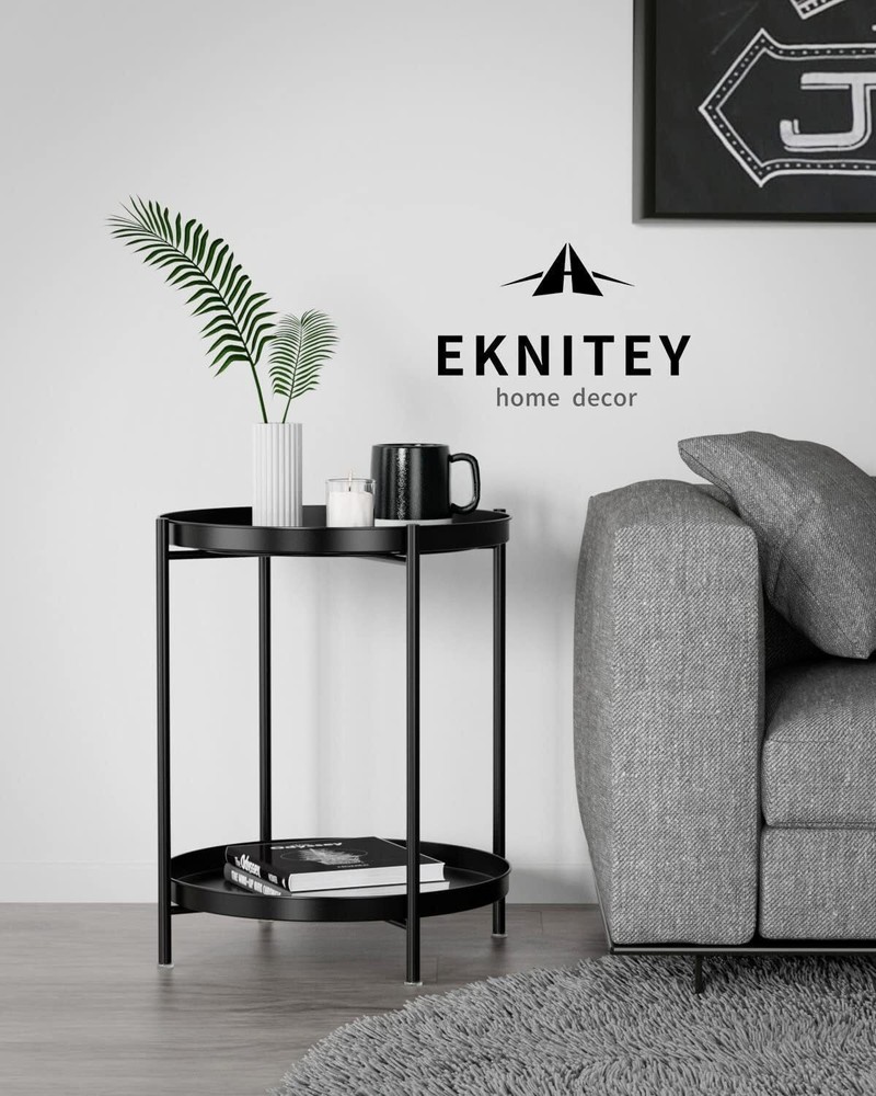 2 Tier End Table Metal Side Table Waterproof Small Sofa Coffee Side Table US