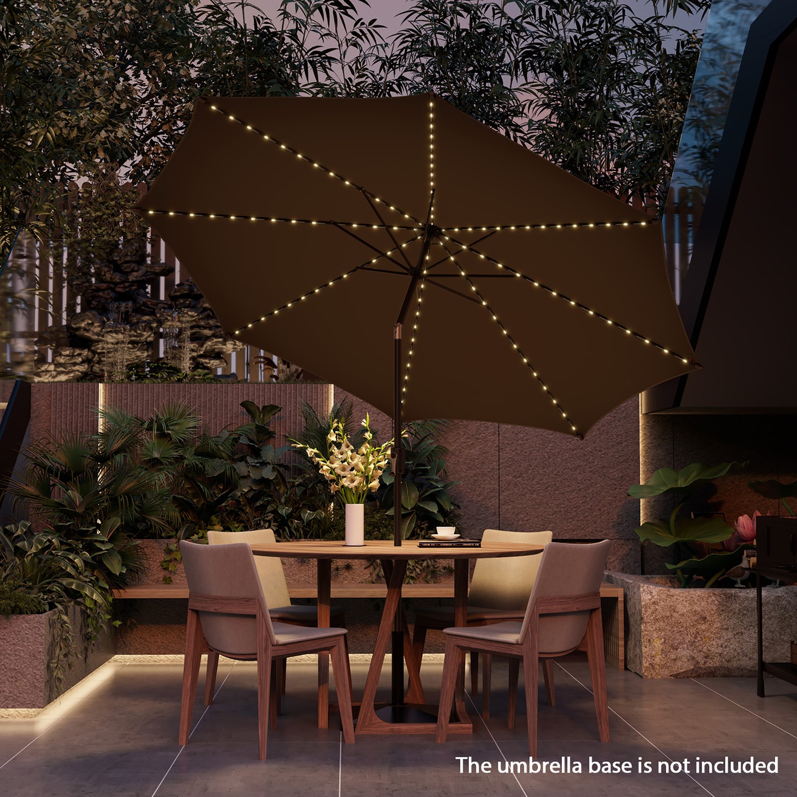 10FT Solar Patio Umbrella 112 LED Lighted Umbrella Table Market Umbrella Coffee