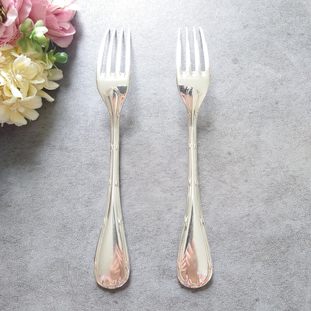 Christofle Rubans 2pcs Silverplate Flatware Dessert Fork Excellent