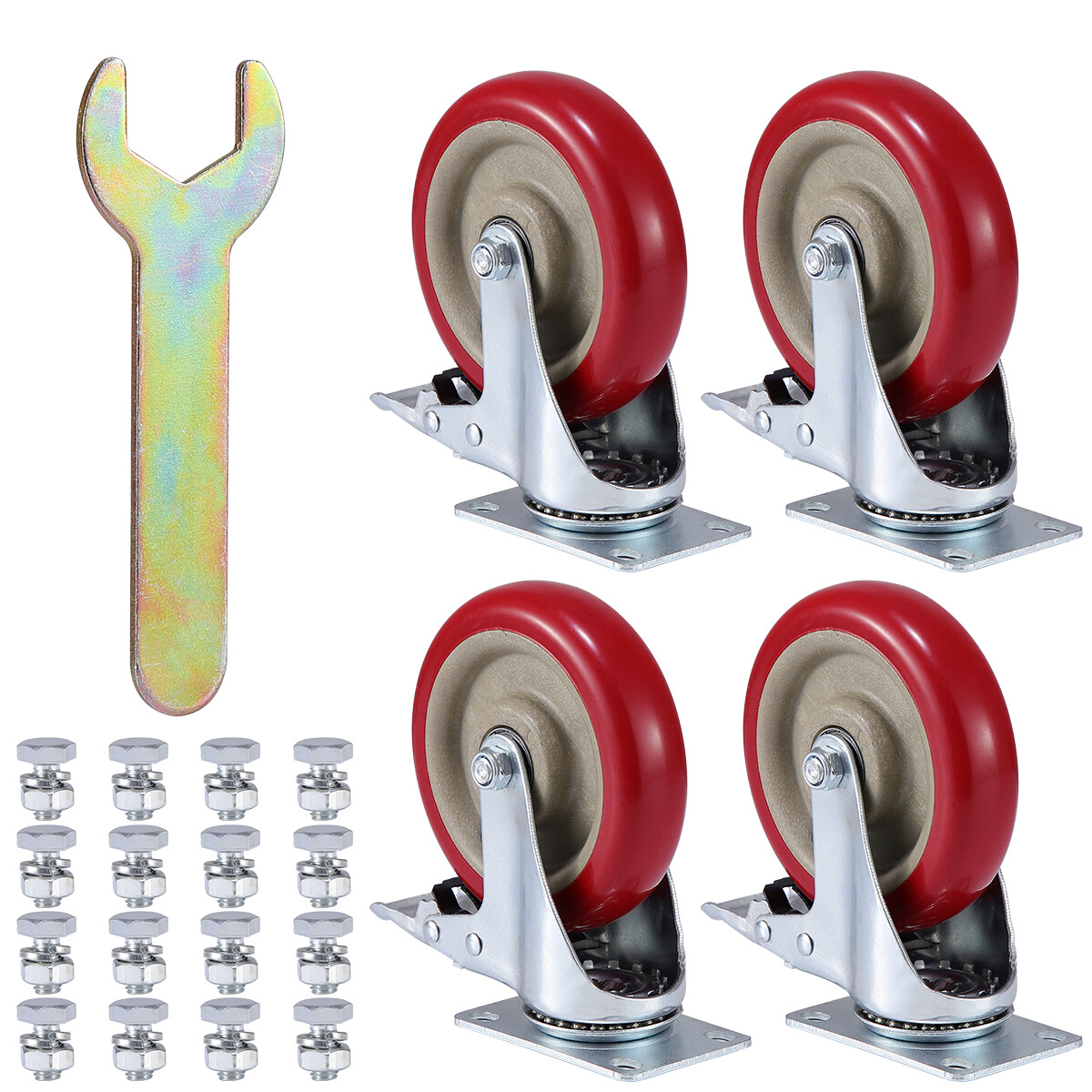 8 Pack Heavy Duty 4'' Caster Wheels Swivel Plate Polyurethane Wheels w/Brake US