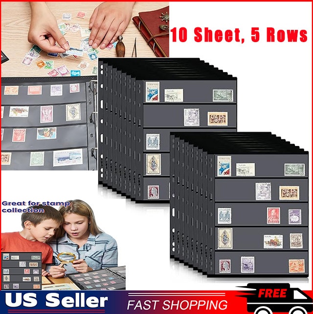 Stamp Pages for Stamp Album Binder  5 Rows 10 Sheet Pages for Stamp Collectors