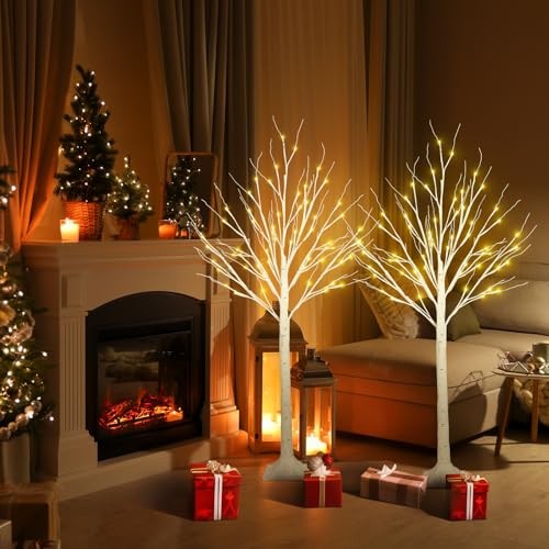 2-Pack 4FT Lighted Birch Tree (Higher Size & Floor 2Pack-4FT Warm White