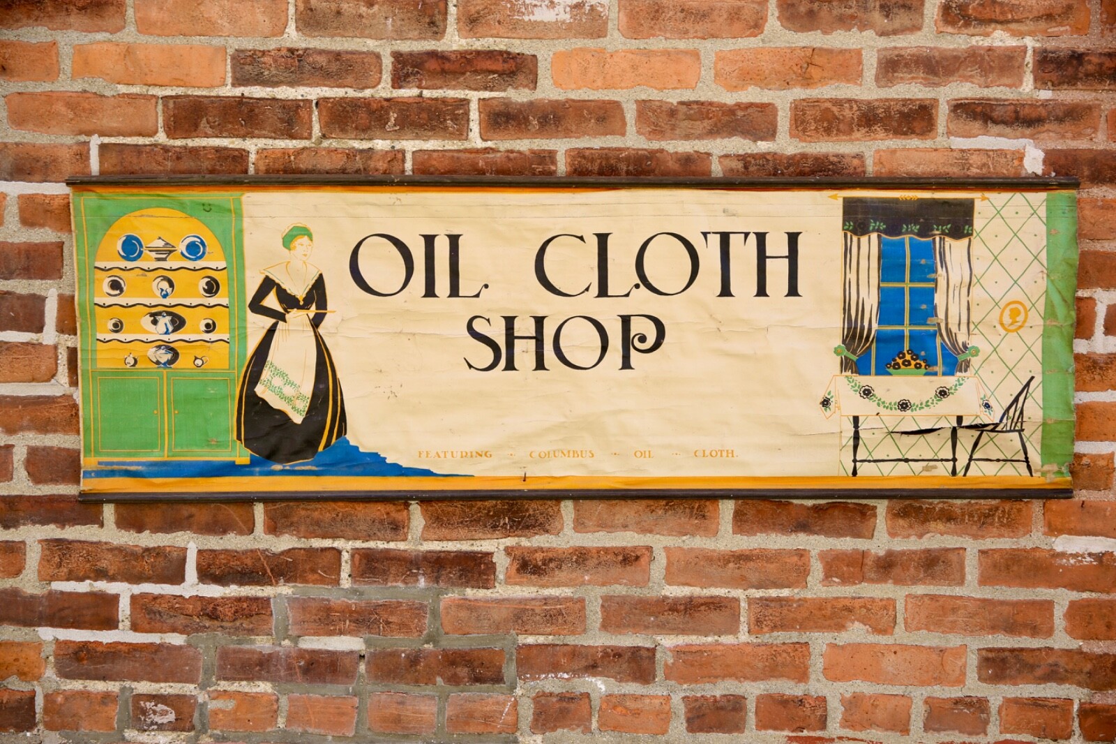Vintage Columbus Oil Cloth Company window Advertising sign store display