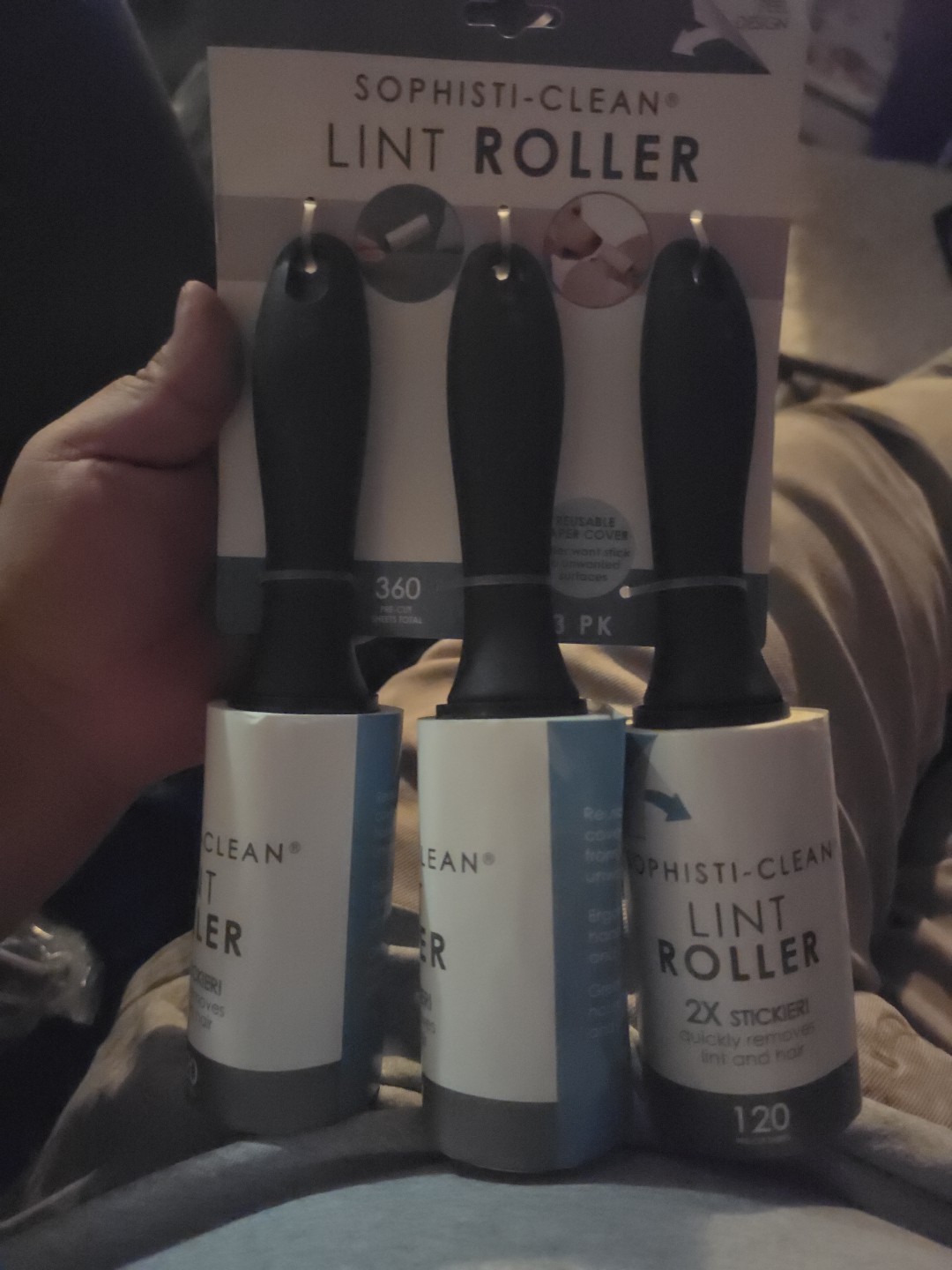 (3-Pack) SOPHISTI-CLEAN Fabric Furniture LINT ROLLER Pet Hair Fur Remover 360ct