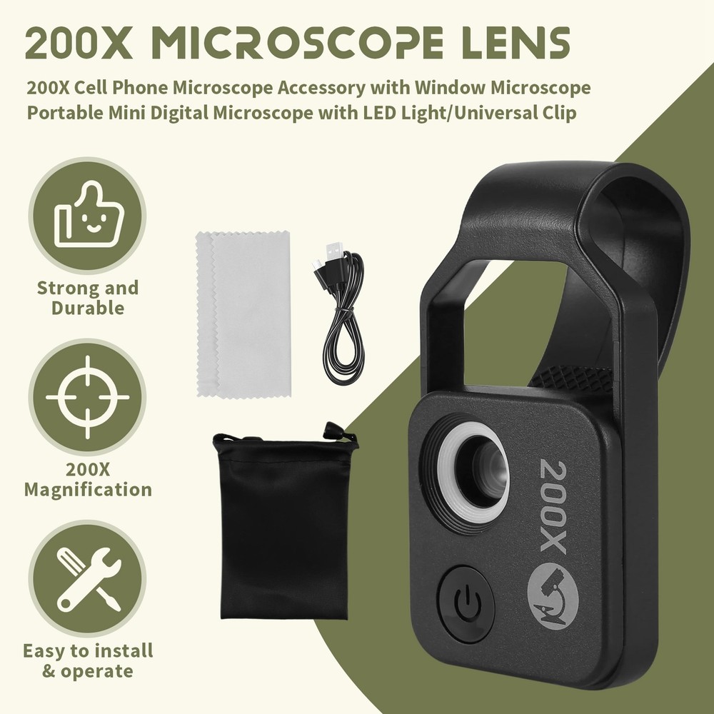 200X Cell Phone Microscope Accessory with Window Microscope, Portable 5270