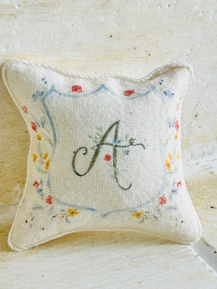 Miniature 1:12 Scale Floral Monogram Pillow