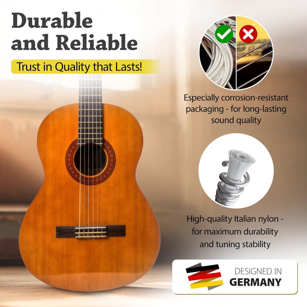 Belfort Classical Guitar Strings Nylon - Classical Nylon Strings Coated in Si...