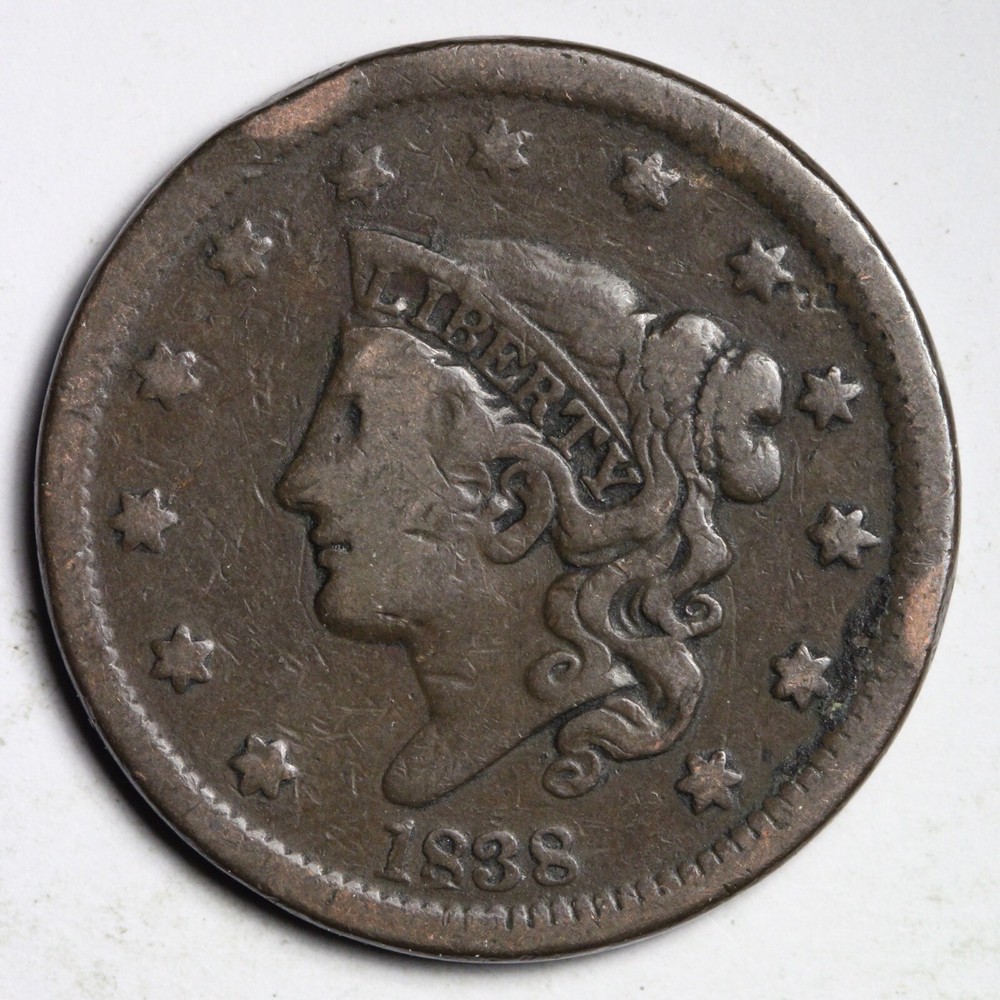 1838 Coronet Head Large Cent CHOICE FINE/VF E225 DCH