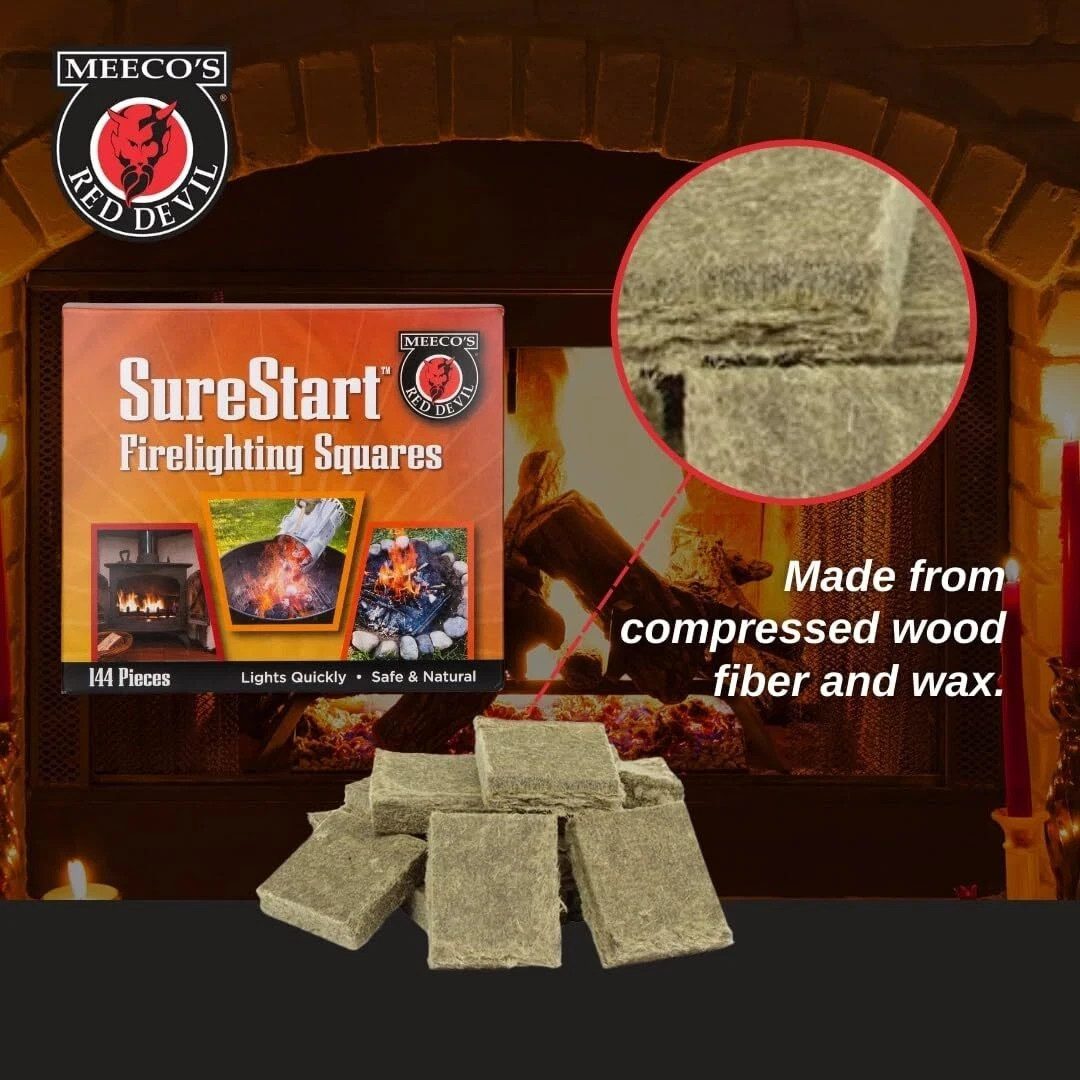 MEECO'S RED DEVIL 419 SureStart Firelighting 144 Pack Fire Starter Squares USA..