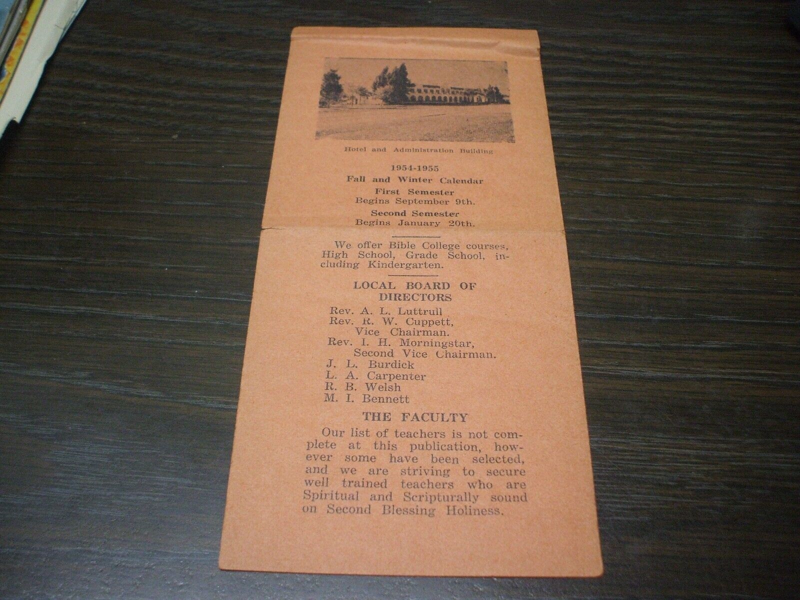 1954-55 CENTRAL FLORIDA BIBLE INSTITUTE Tentative Program - Intercession City