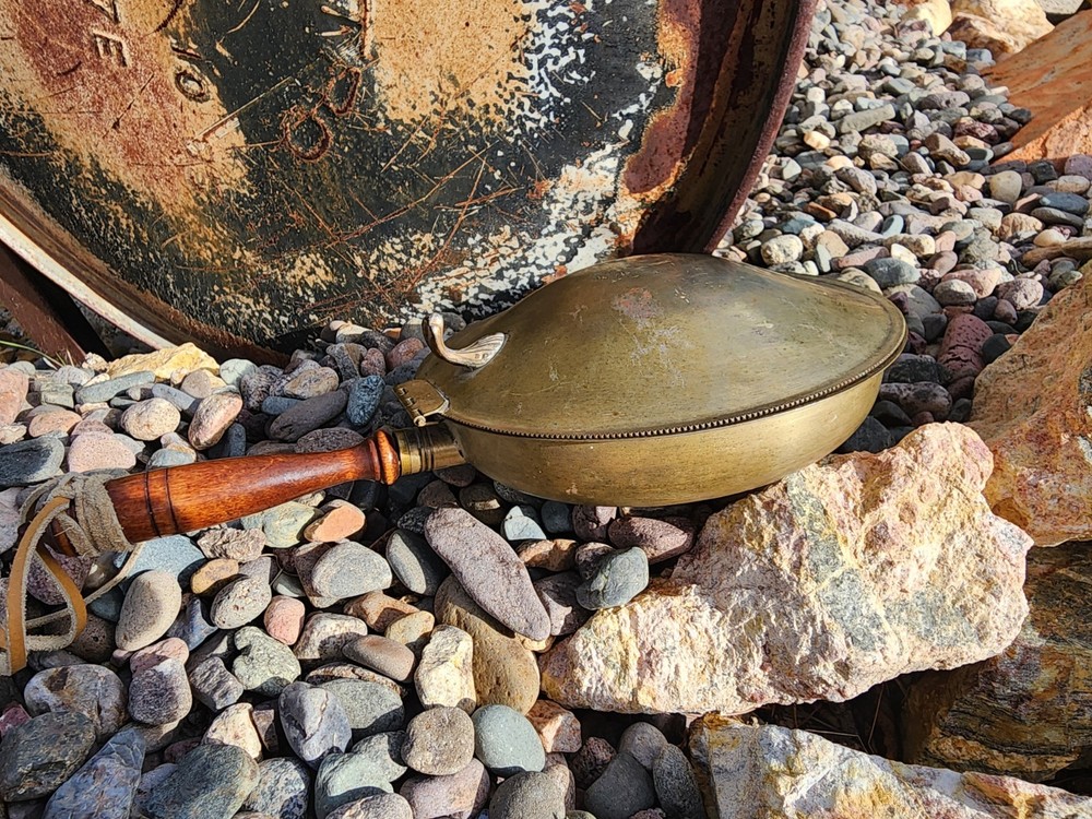 Vintage Silver on Copper Bed Warmer Silent Butler Crumb Catch WoodHandle Serpent