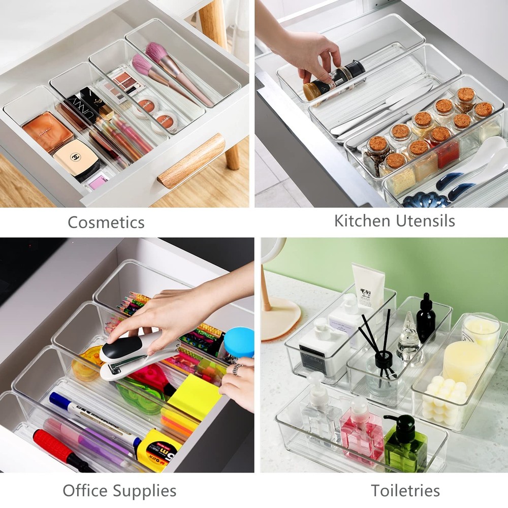 Clear Drawer Organizer Bins 8 Pack Stackable Storage Bins for Cutlery Vanity ...