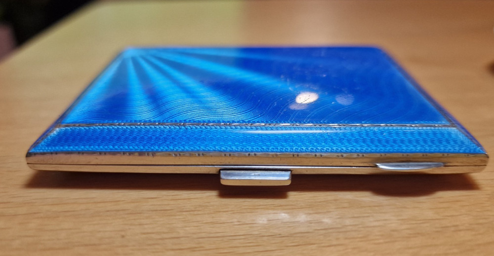 STUNNING BLUE ENAMEL SOLID SILVER CIGARETTE CASE ref 1443