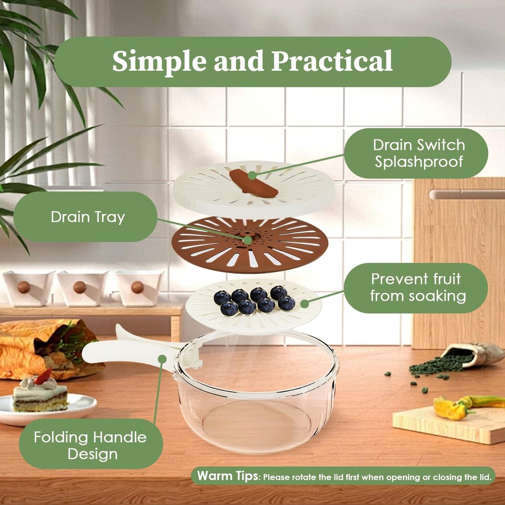 Drain Basket Keeper Container Practical Fruit Colander Foldable Handle Food S...