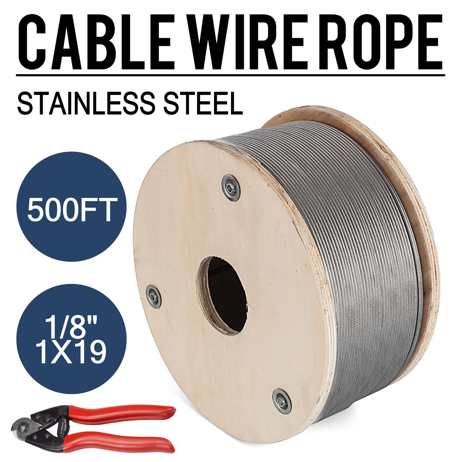 Stainless Steel Cable 1/8Inch 1x19 Steel Wire Rope Cable 500ft Cable Railing 316