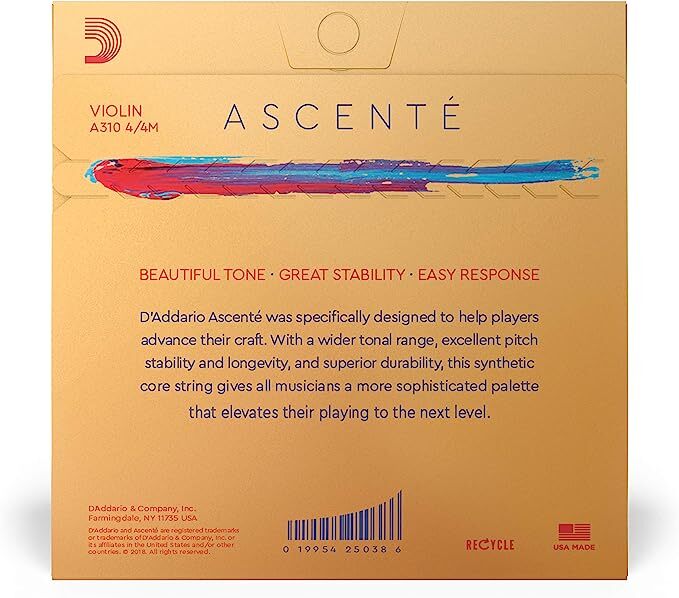 D'Addario Ascente Violin String Set, 4/4 Scale, Medium Tension