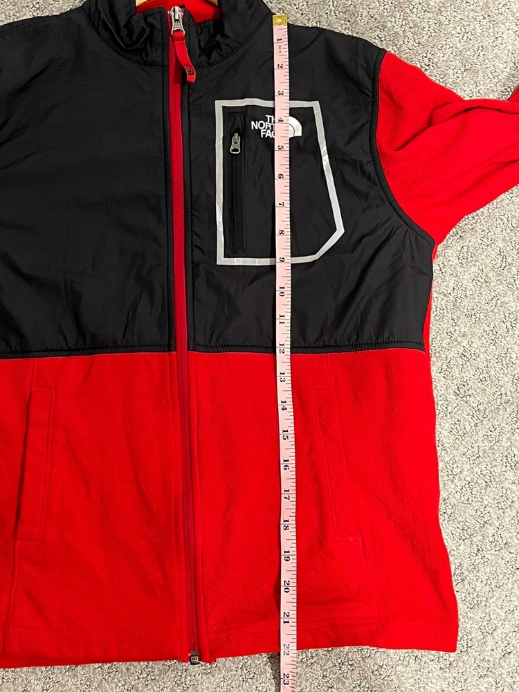 BOYS NORTHFACE FULL ZIP JACKET SIZE L-RED BLACK POCKETS EUC