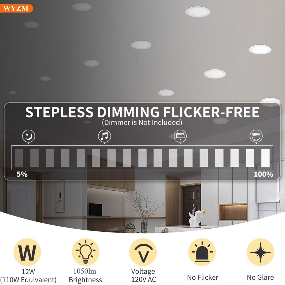 12Pack 6 Inch Ultra-Thin LED Recessed Ceiling Light,3000K/4000K/5000K Selectable