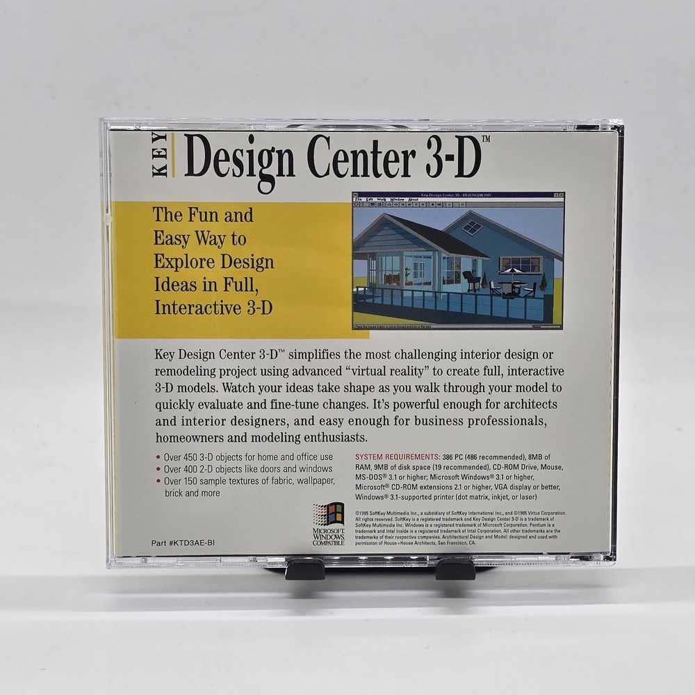 Softkey Key Design Center 3D 1995 PC CD-ROM Home Design Modeling Software