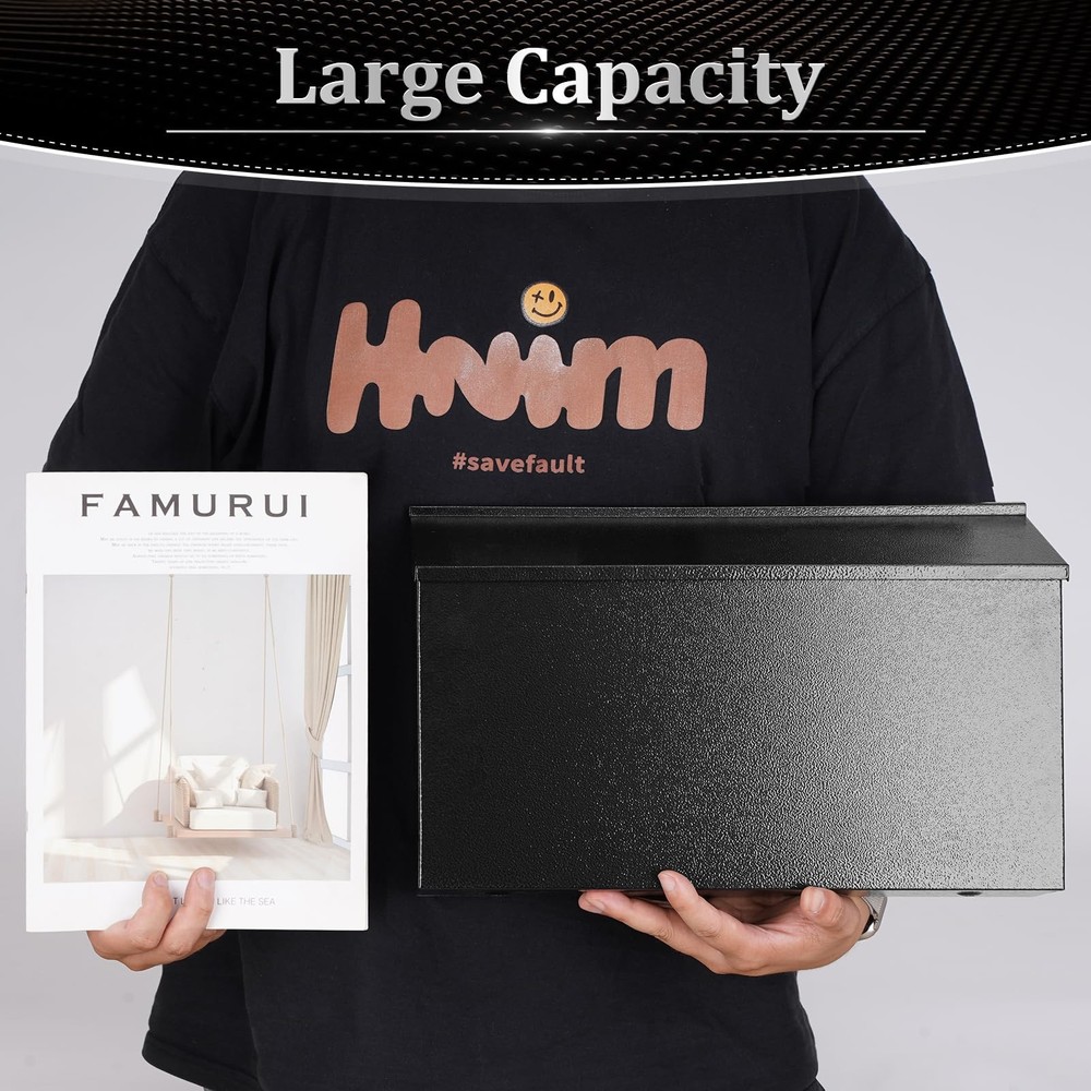 Dalmbox Wall-Mount Mailbox Large for Post Rust-Proof Galvanized Black