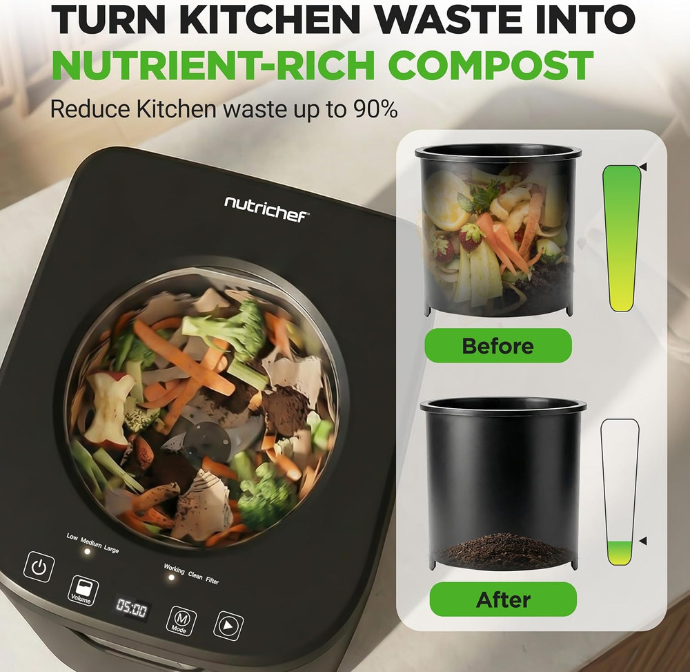 4 Quart Electric Kitchen Composter | Smart Countertop Composter Includes 2 Odorl