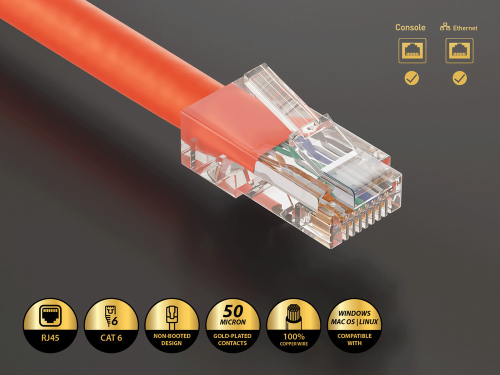 10ft Cat6 UTP Non-Booted Ethernet Network Patch Cable 24AWG Bare Copper, Orange