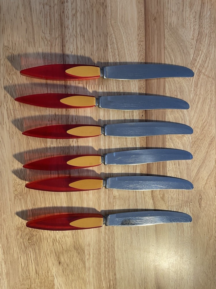 Bakelite Catalin Inlaid Teardrop Cherry Red Butterscotch Flatware 24 pc