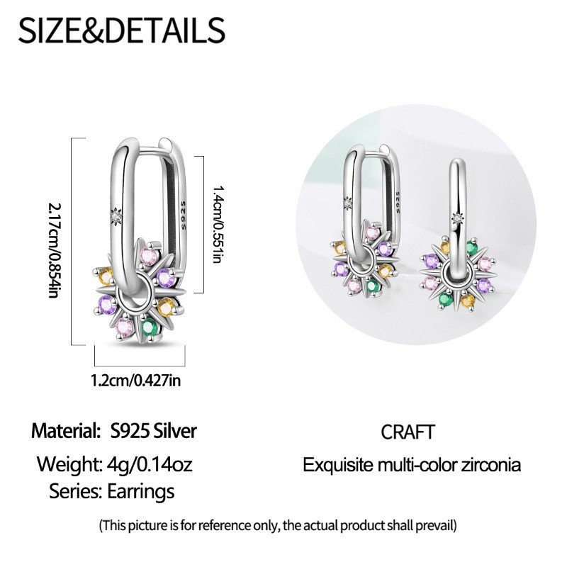 PANDACH 925 Sterling Silver Minimalist Sun Hoop Earrings For Women Jewelry Gifts