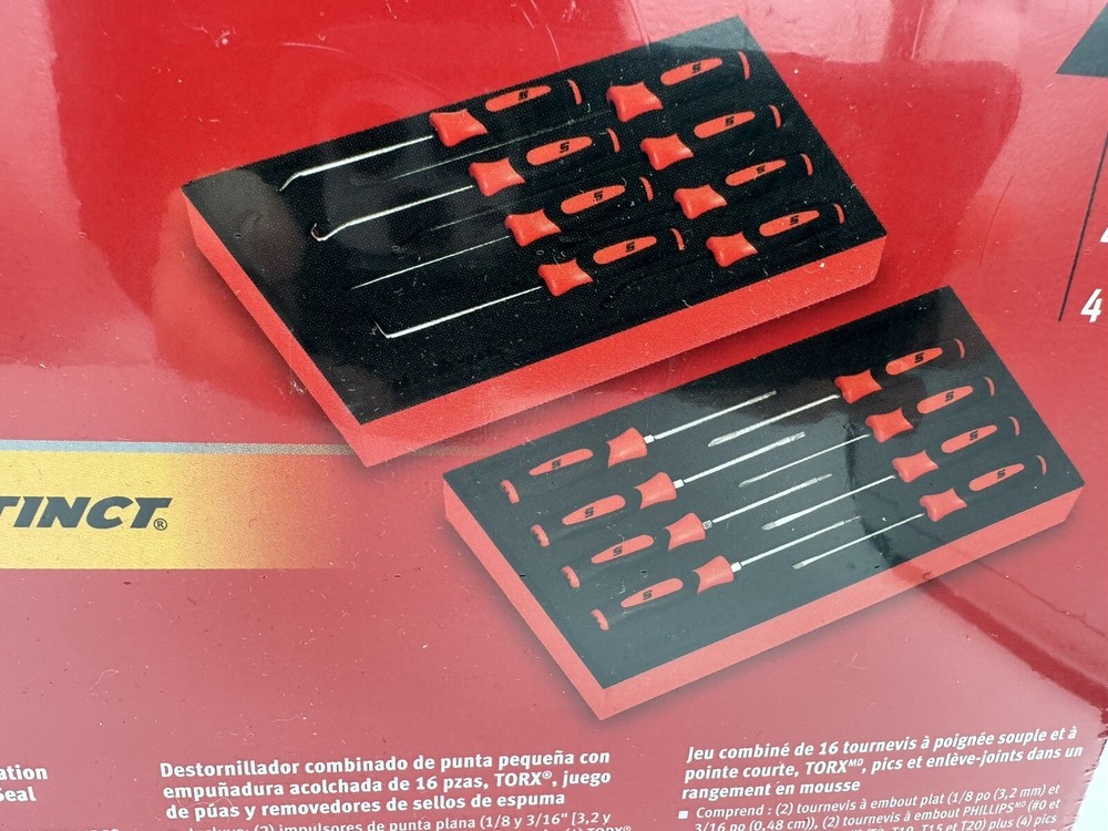 SNAP ON TOOLS Instinct RED Soft Handled 16pc Mini Screwdriver Set SGMINI16FR