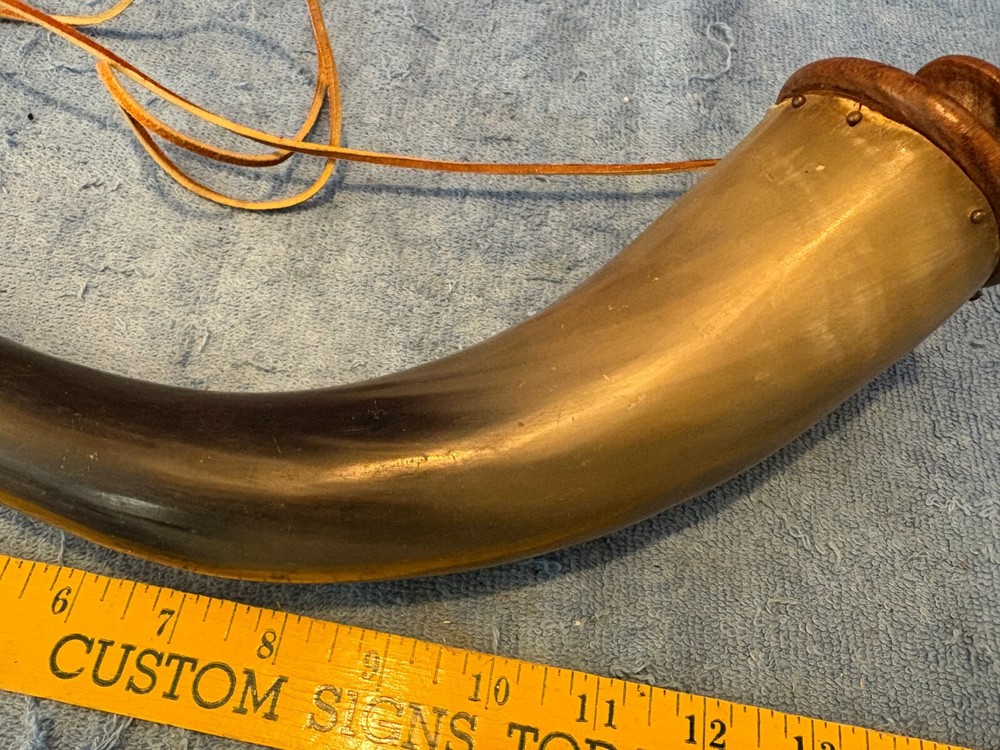 Vintage Muzzleloader Powder Horn with Leather Strap Wood Plug