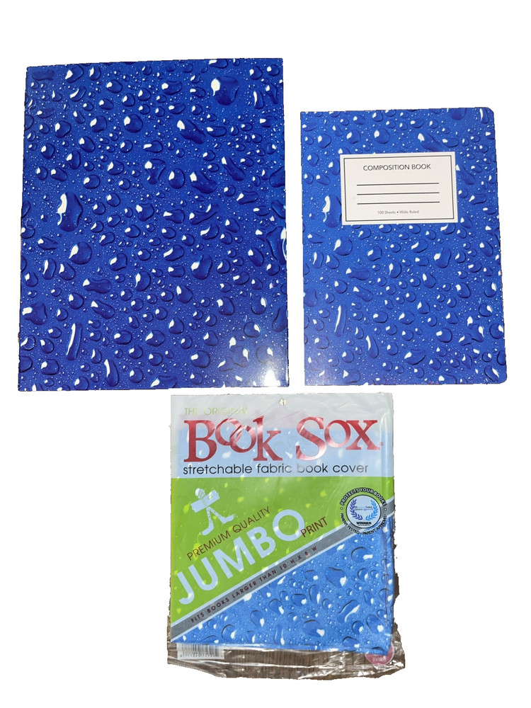3 Piece Set-Composition Notebook-Book Sox Stretchable Book Cover-3 Ring Folder