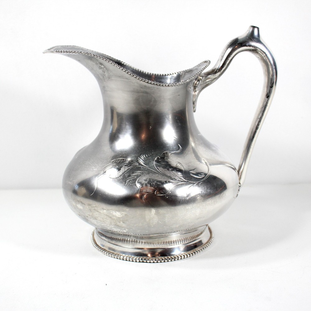 Vintage Silver Quadruple Plated Pitcher Poole Silver Co. #1264 Embossed Design