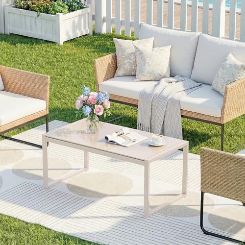 Rectangle Coffee Table with Tempered Glass Desktop, Galvanized Frame Sand