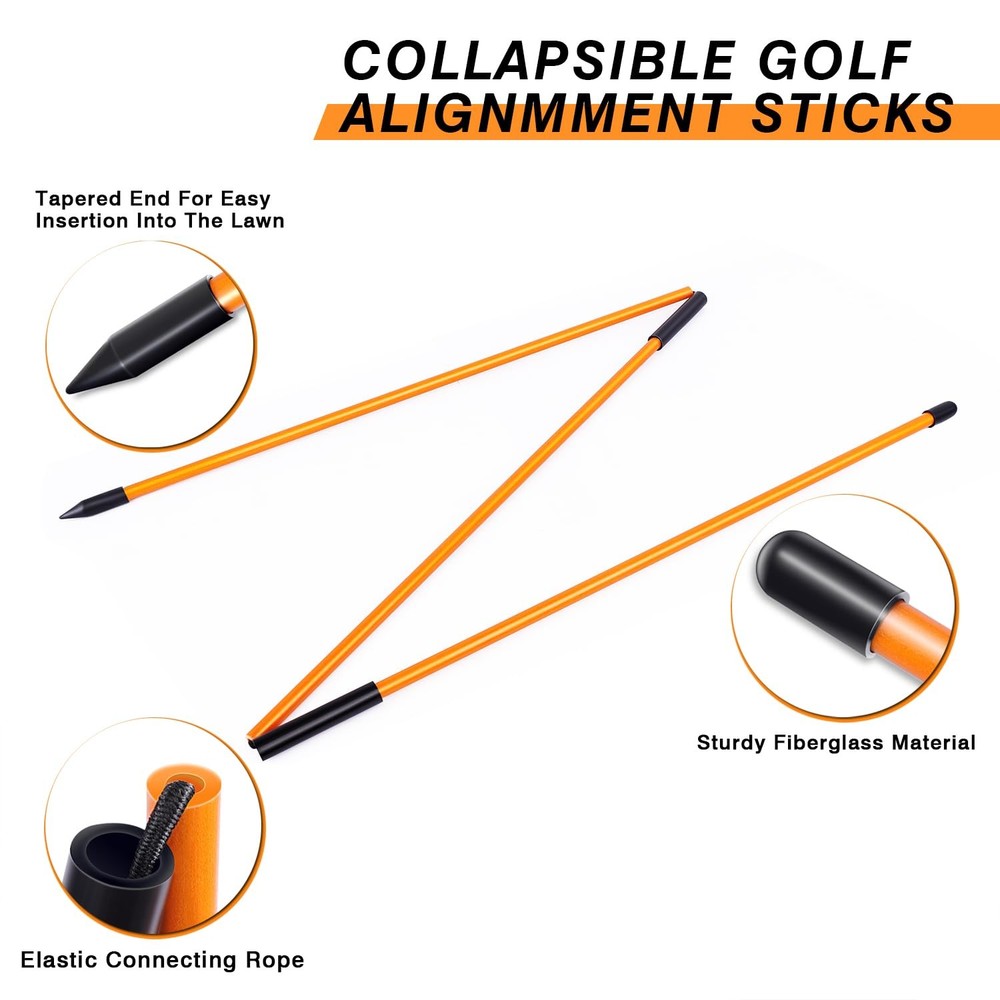 Premium Golf Alignment Sticks 3 Pack, 40" Putting Trainer, orange