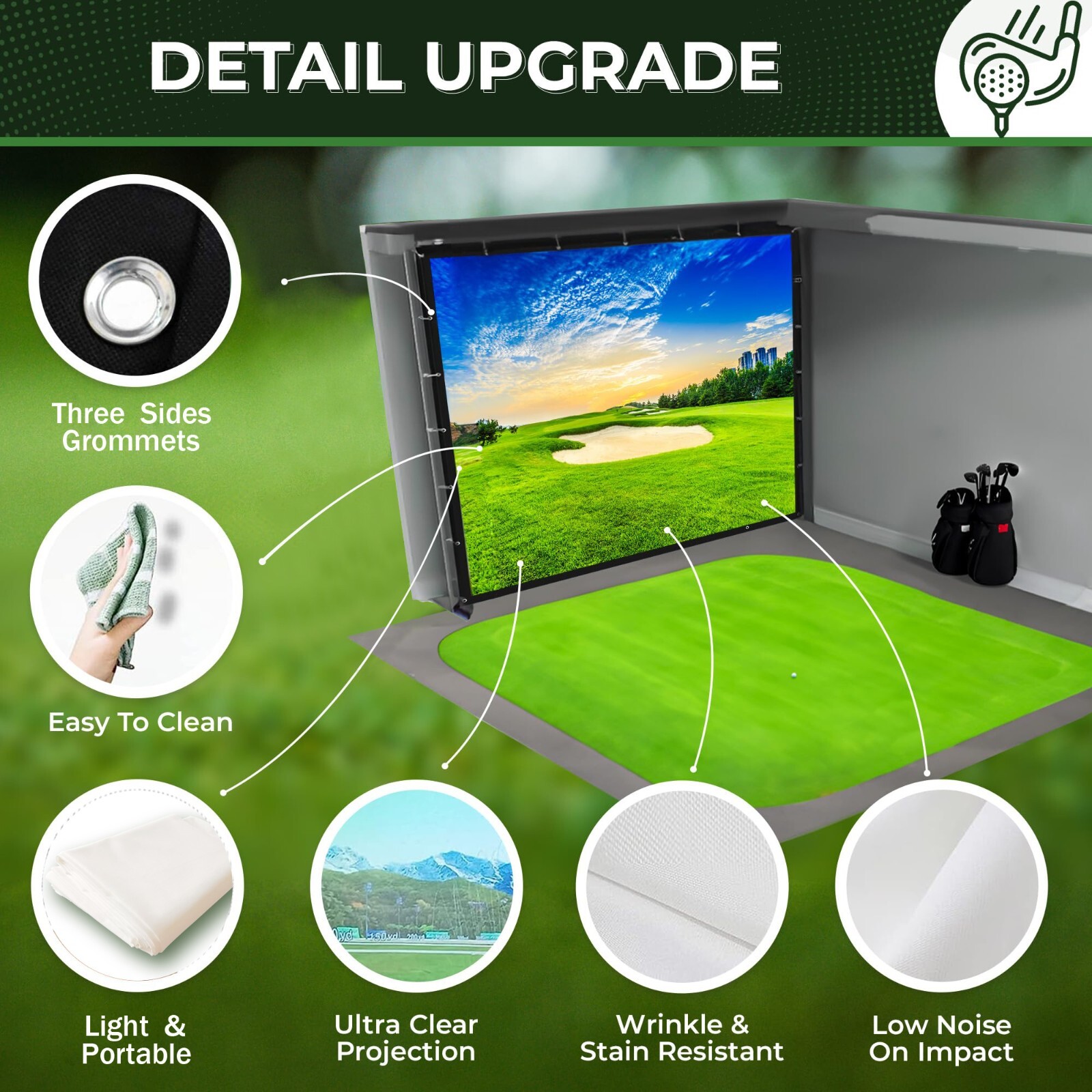 KHAMPA Golf Simulator Impact Screen 9'10'' Indoor DIY Golf Impact Screen Quality
