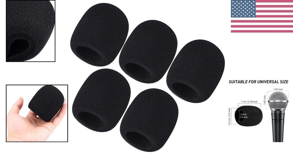 5 Pack Microphone Windscreens - Thick Foam for Superior Sound Quality