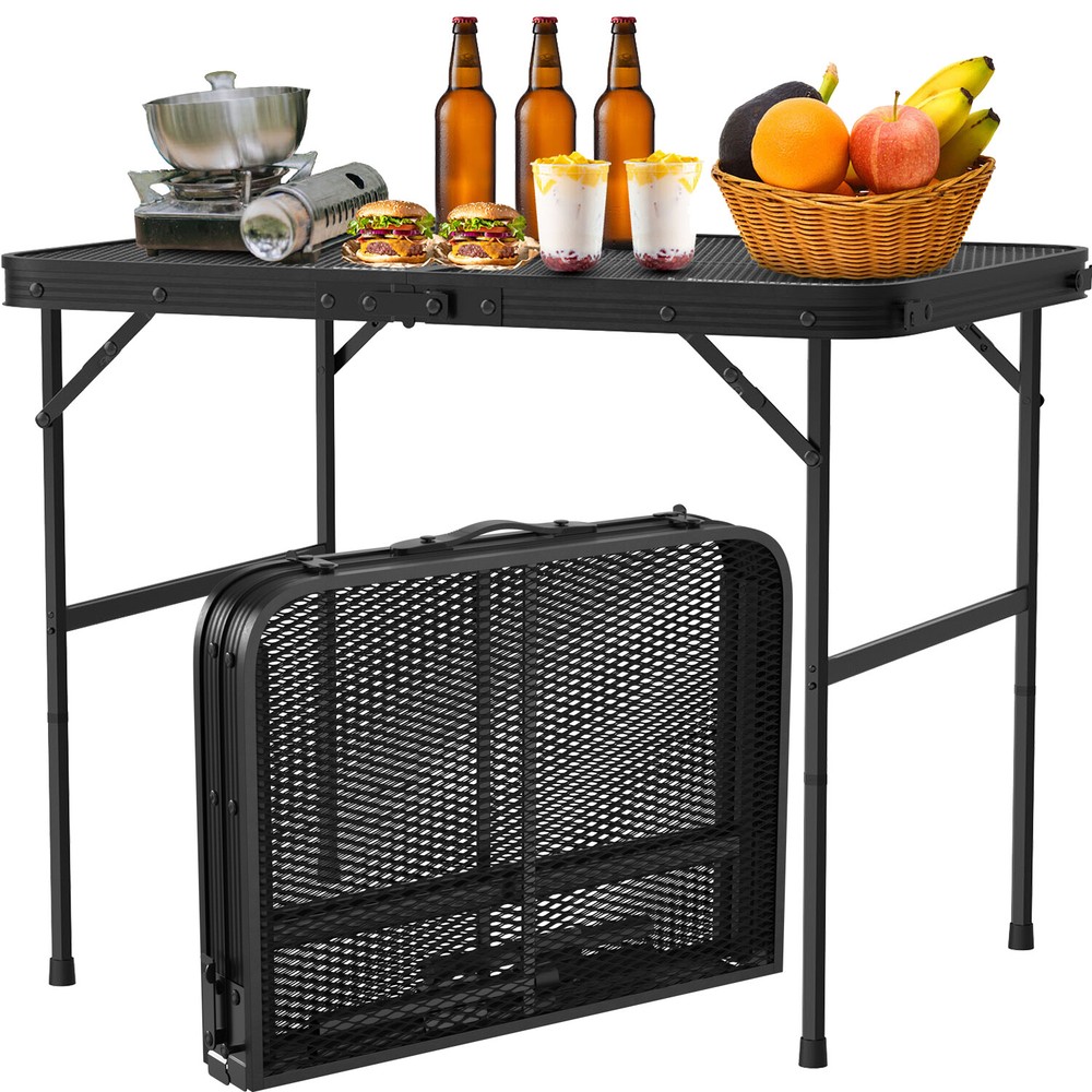 Foldable Camping Table Collapsible Picnic Aluminum Grill Stand Adjustable Table