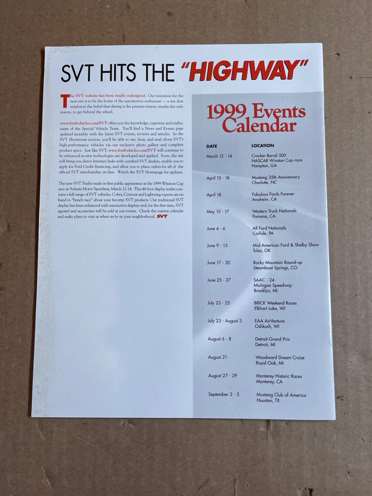 Vintage 1999 Ford SVT Enthusiast Special Vehicle Team Magazine V2 Issue 1 NOS