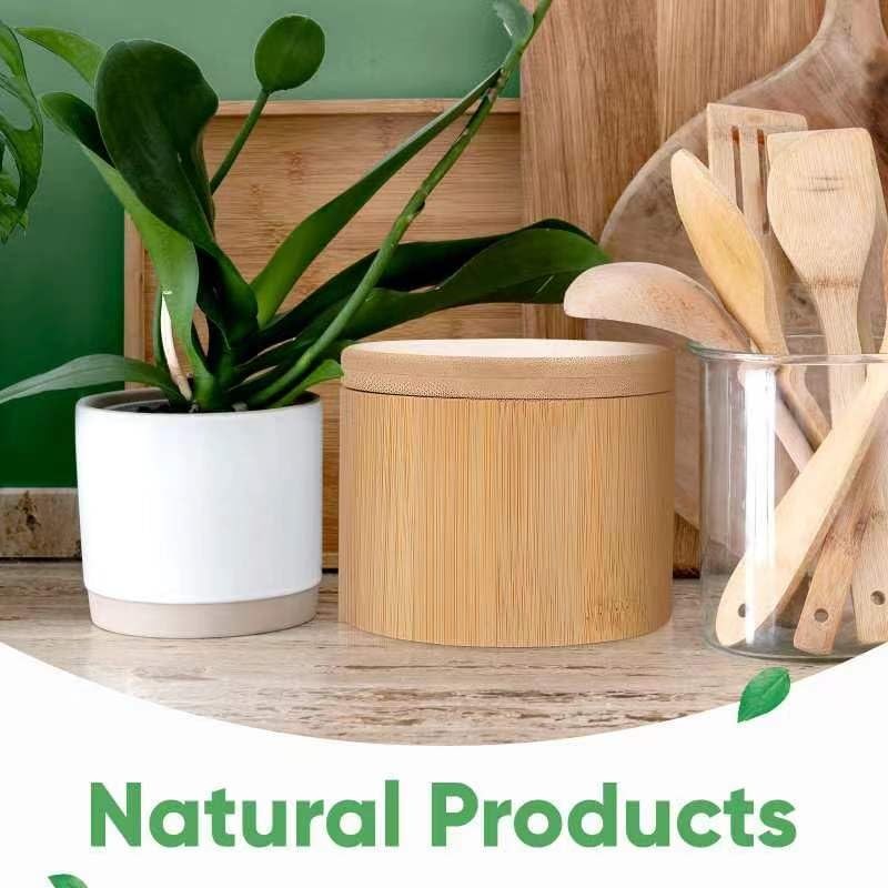 Salt Cellar, Bamboo Salt Container with Lid, Solid Salt Box Holder with 360° ...