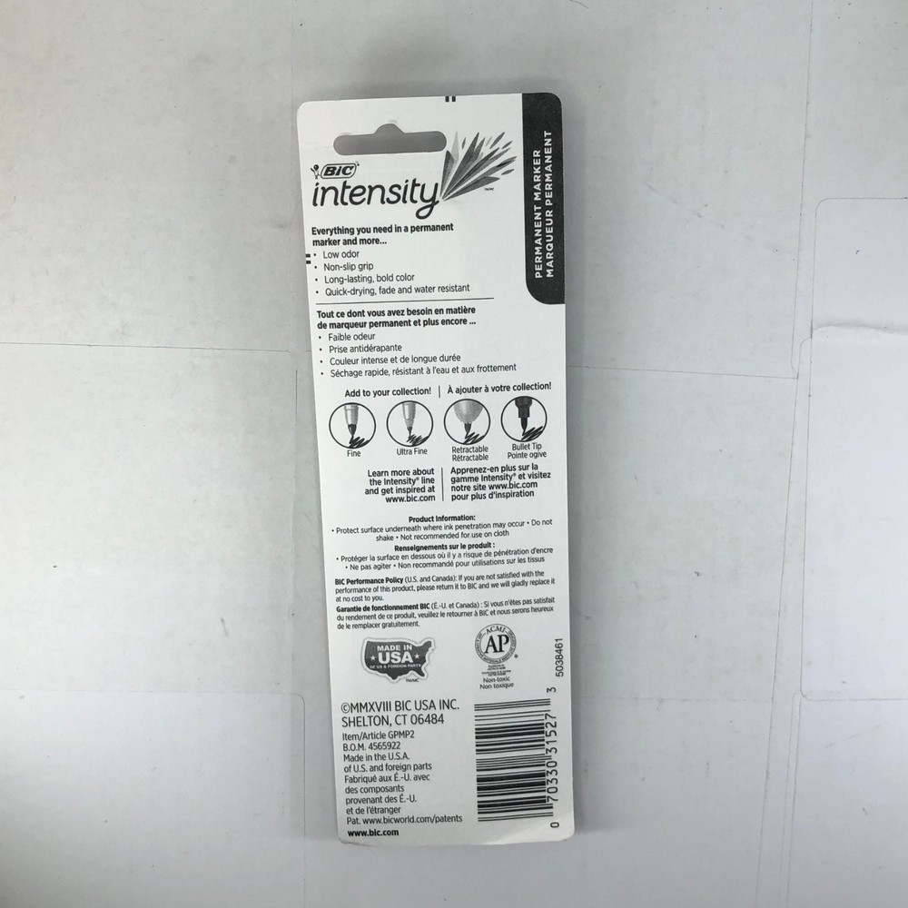 BIC Intensity Permanent Marker Fine Tip Black 2-Pack USA Made