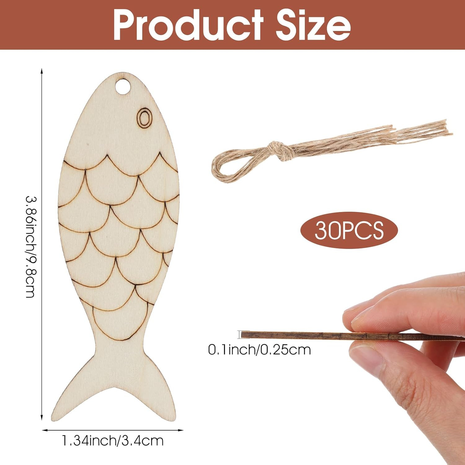 DIY Wood Fish Cutouts, 36 Pcs Unfinished Wooden Fish Shaped Ornament Blanks Sign