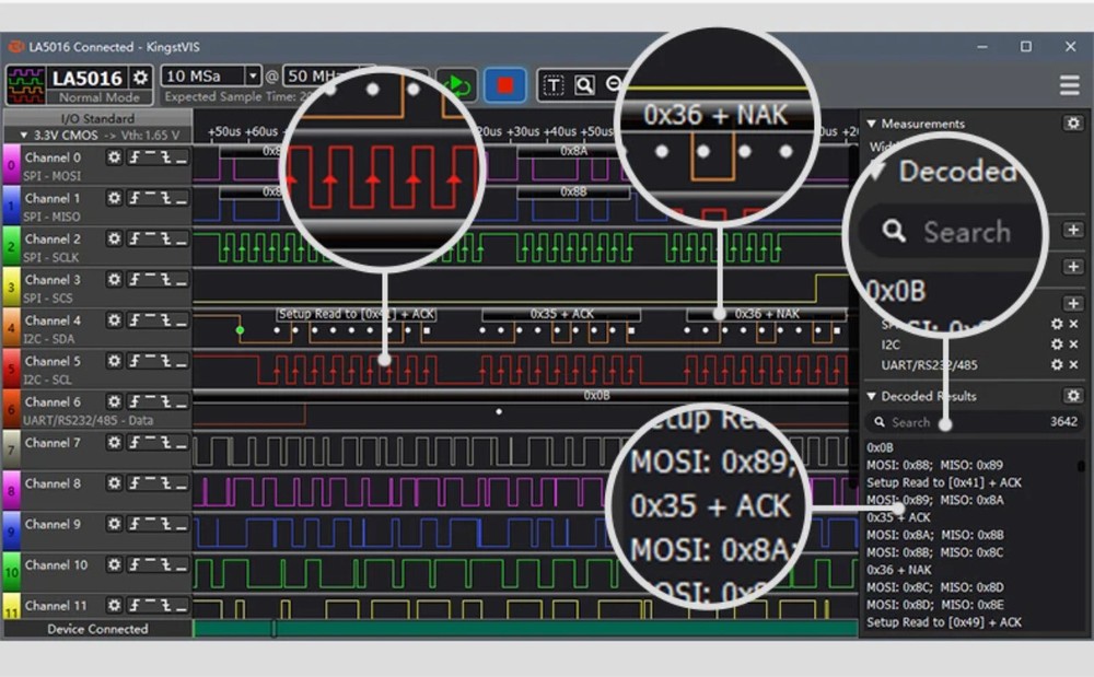 USB Logic Analyzer 100M Max Sample Rate,16Channels,10B Samples,FPGA Debug Tool