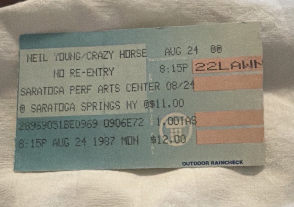 1987 NEIL YOUNG CONCERT TICKET STUB, SARATOGA PERFORMANCE ARTS CENTER