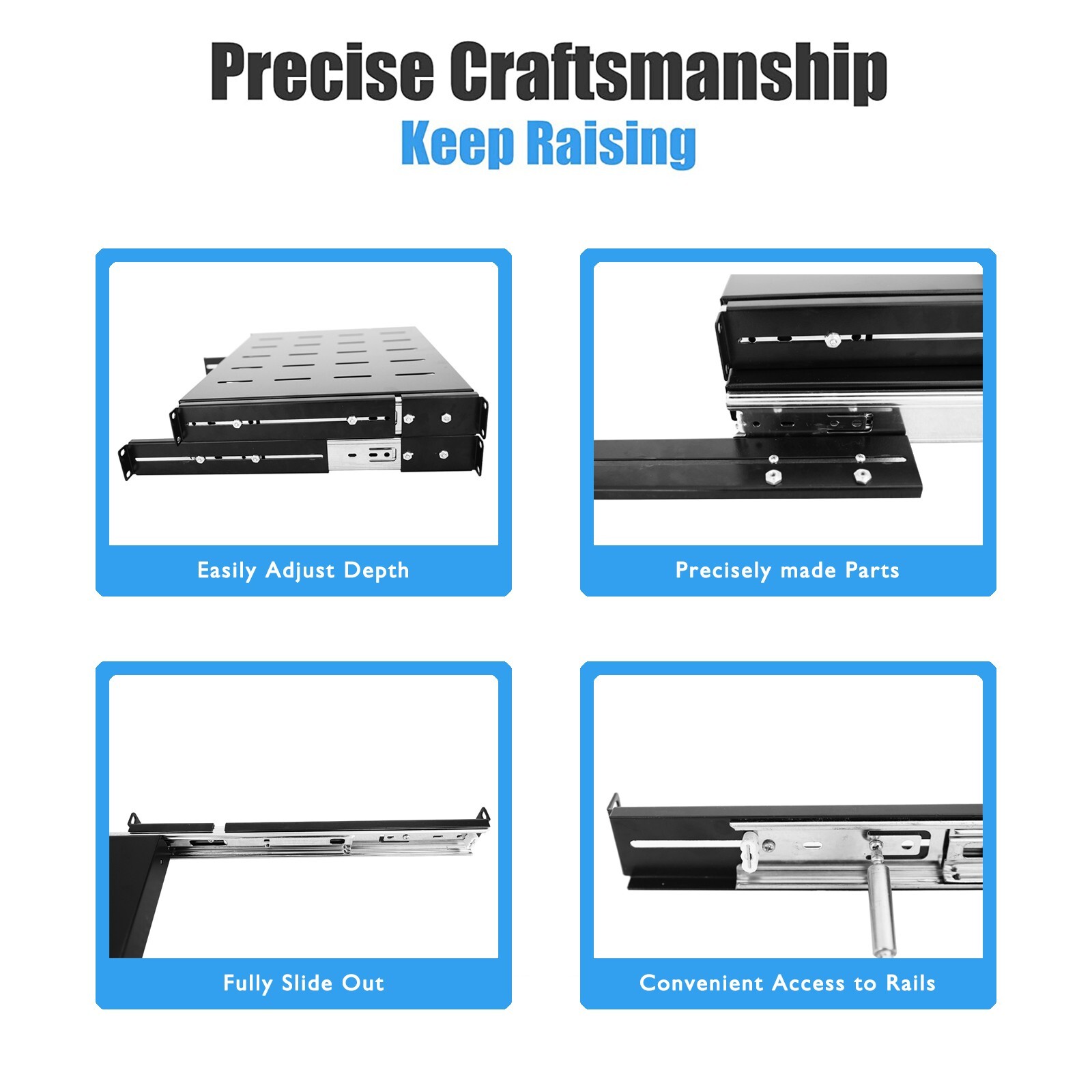 Sliding Rack Server Shelf For Rack 1U 19" 4 Post Rack Mount-Adjustable 15"-22"
