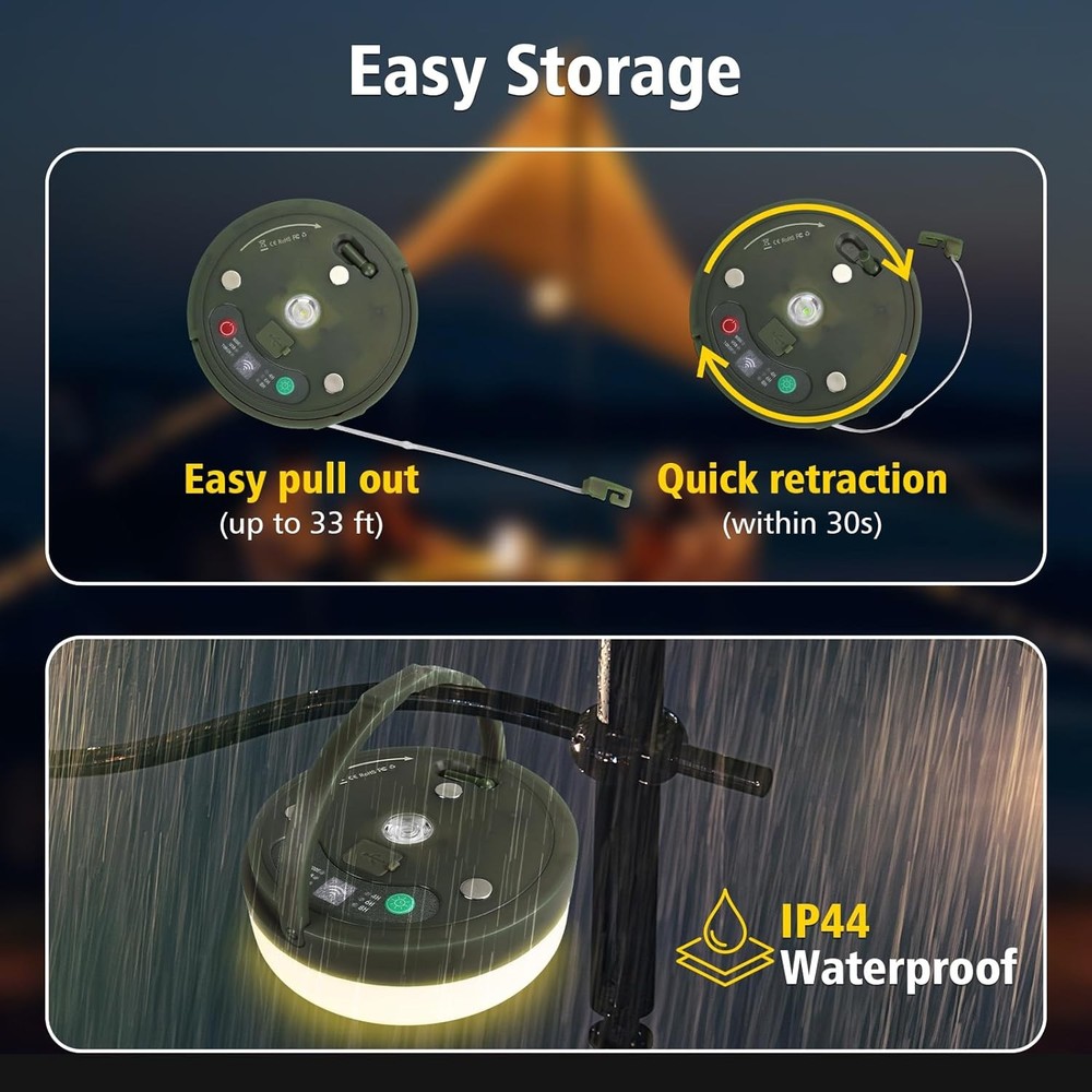 33FT Portable Camping String Lights USB Rechargeable LED Outdoor Tent Light