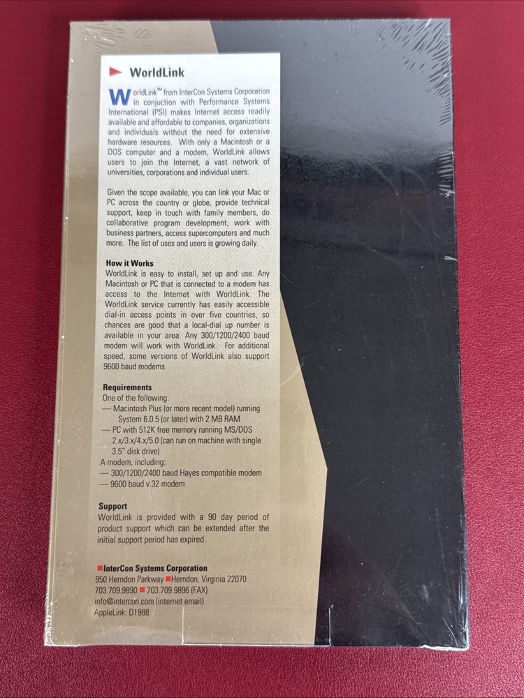 vintage New Sealed, InterCon WorldLink For Macintosh Plus or PC DOS Software
