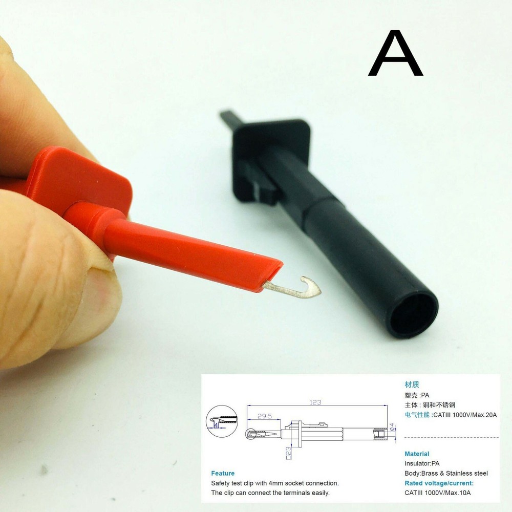 Quick Test Hook Clip Professional Insulated High Voltage Testing Probe 4mm jack