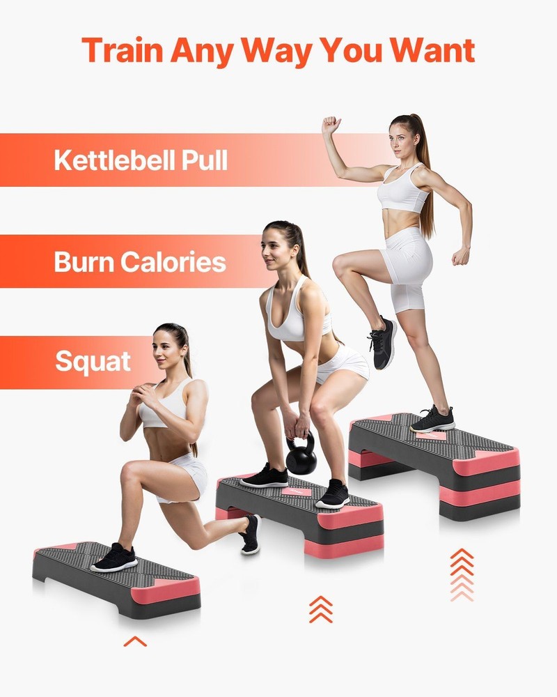 Multi-Height Aerobic Step Platform 28x10.5in Strong Load Capacity Red