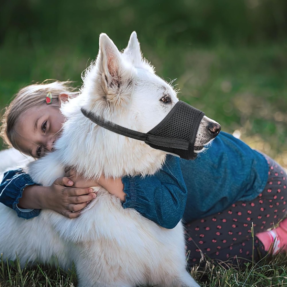 Dog Muzzle Nylon Breathable Adjustable Loop Small Medium Large Chewing Barking